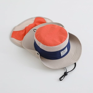 Detail of outdoor sun hat with breathable mesh, neck flap and windproof cord