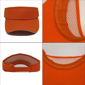 Orange sun visor hat with adjustable back strap and breathable mesh lining details