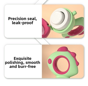 Macro detail of leak-proof seal and smooth polished surface on dinosaur baby feeder