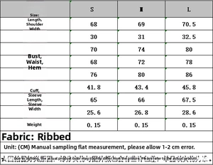 Size chart detail for women's lace-up rib T-shirt showing measurements in centimeters