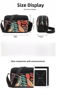 Size chart showing 24x17x11cm dimensions and iPad comparison for the oxford fabric bag