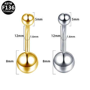 Technical drawing of G23 Titanium belly rings showing 1.6mm gauge and 12mm length