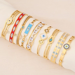 Evil Eye Bracelet Bangle Stainless Steel Gold Plated Enamel Zirconia Personalized Ins Style Talisman For Women