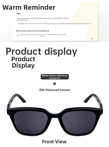 Front view of C1 black square sunglasses with TAC polarized lenses and minimalist design