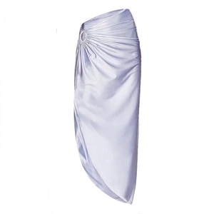 Chic light purple satin wrap skirt with side ring detail for glamorous beach vacations