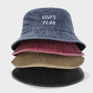 Chapeau Bob En Coton Lavé Rétro Avec Broderie Gods Plan Vintage Streetwear Protection Solaire Pour Hommes Femmes