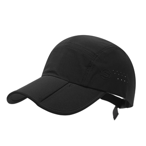 Breathable black quick-dry outdoor sports hat with foldable brim and laser-cut vents