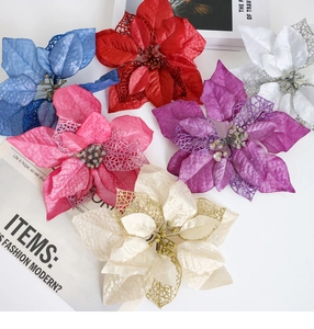 Stelle di Natale artificiali glitterate in sei colori con design a pizzo vuoto