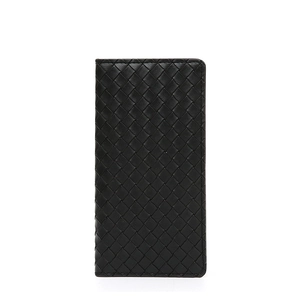 Klassische schwarze lange Herrenbrieftasche aus geflochtenem Leder im Business-Stil