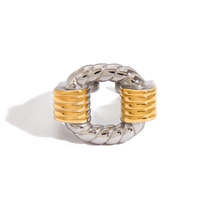 Bague bicolore en acier inoxydable avec finition polie dorée et argentée élégante