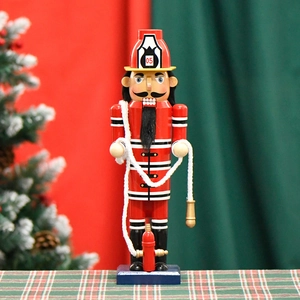 Firefighter Nutcracker Wooden Soldier Statue Hand Painted Christmas Home Decor Desktop Figurine Red Uniform Traditional Ornament