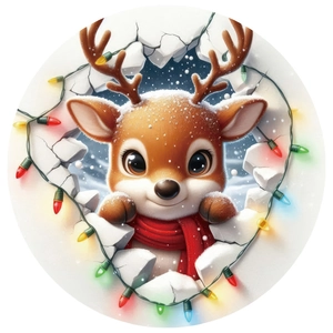 3D Christmas wall sticker featuring a cute reindeer with festive lights and snowflakes