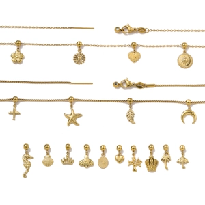 Ensemble de breloques en acier titane doré et chaînes à fermoir mousqueton pour bijoux