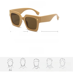 Detailed size chart for square sunglasses showing 51mm lens width and 27mm bridge distance