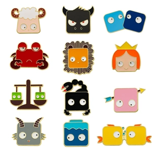 Cute Cartoon Twelve Zodiac Enamel Brooch Pin Alloy Drip Oil Badge For Students Backpack Accessories Jewelry Gift