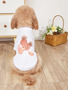 Close-up of white mesh dog t-shirt with pineapple print on breathable fabric
