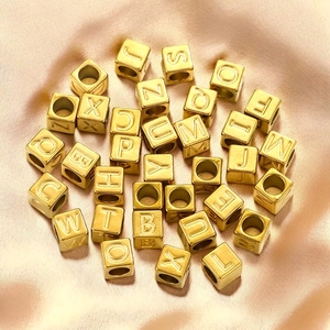 Golden stainless steel alphabet cube beads for DIY bracelet and jewelry making