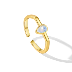 Minimalist adjustable S925 sterling silver ring with a golden teardrop moonstone gemstone