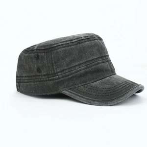 Distressed grey cotton cadet hat with vintage washed finish and side eyelets