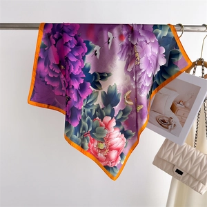 Floral Print Square Scarf Satin Feeling Polyester Elegant Head Neck Kerchief For Women Professional Office Accessory