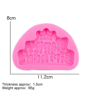 Stampo in silicone rosa Happy Birthday con corona per decorazione di torte e cioccolato
