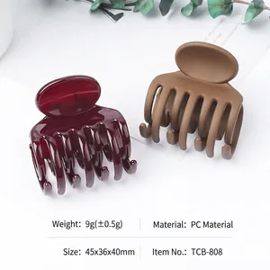Minimalist glossy wine red and matte coffee hair claw clips made of PC material