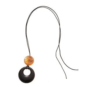Retro resin round pendant necklace with orange marble bead on black cord strap