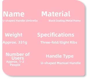 Detailed specifications table of the U-shaped handle umbrella with UV black coating