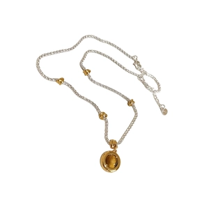 Tiger eye stone pendant necklace with silver chain and gold accents for women