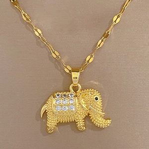 Luxurious gold elephant necklace with sparkling crystals on a sleek titanium chain