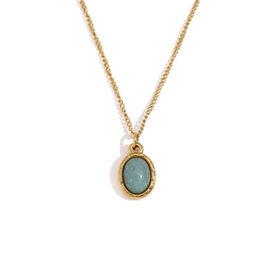 18K gold plated stainless steel necklace with oval light blue aventurine stone pendant