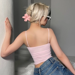 Slim fit pink floral camisole top for women with matching flower hair claw clip