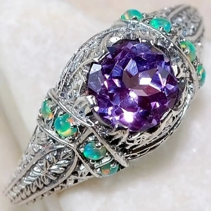 Retro Hohl Geschnitzter Legierung Ring Lila Runder Glas Edelstein Böhmischen Viktorianischen Stil Fingerschmuck Damen