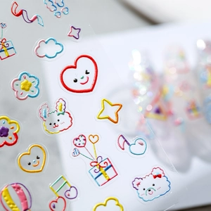 3D cartoon relief nail stickers featuring colorful hearts and cute animals for rainbow party
