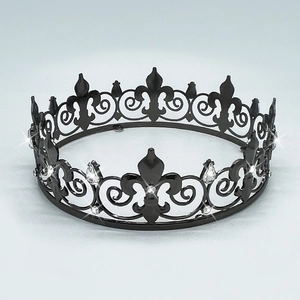 Couronne baroque noire avec fleurs de lys en métal et strass brillants pour costume