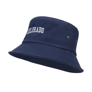 Cappello da pescatore blu scuro in tela con ricamo Colorado e fori di ventilazione