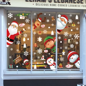 Christmas Window Stickers Static PVC Clings Santa Claus Snowman Reindeer Snowflake Double Sided Decals Holiday Decor