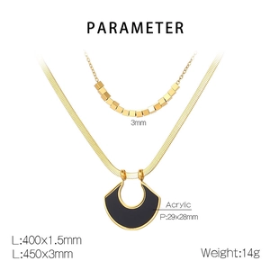 Detailed parameter chart for double layered gold necklace with black acrylic pendant
