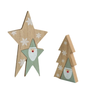 Christmas wooden tabletop decor set with Santa Claus and snowflake painted designs