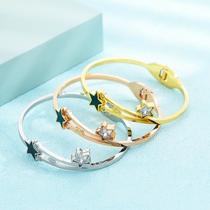 Star-shaped titanium steel open bracelets in gold, rose gold, and silver with zircon