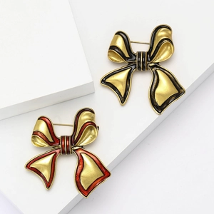 Elegant Vintage Bowknot Brooch Alloy Enamel Gold Plated Bow Shape Pin Corsage Jewelry For Women Versatile Clothing Accessory