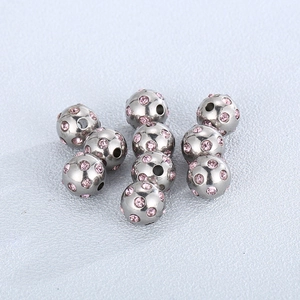 Polished stainless steel beads with pink crystal rhinestones for DIY jewelry making