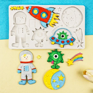 Space astronaut and rocket silicone mold set for creative chocolate fondant cake decoration