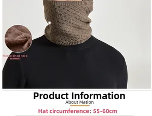 Detail of winter neck warmer with thick fleece lining and brown knit texture