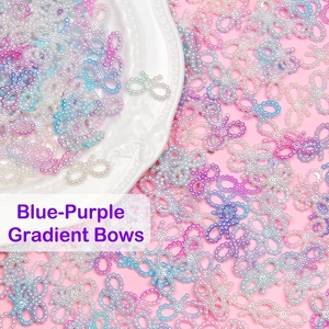 Detailed view of DIY gradient ABS pearl bow charms with dreamy blue and purple luster