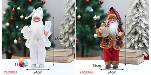 Detail of 46cm Santa Claus figurines in silver sequins and classic red plaid outfits