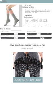 Detail view of non-slip grip yoga socks with five-toe design and breathable cotton material