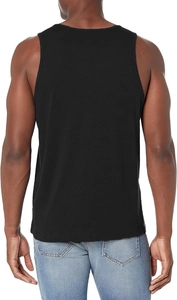 Rear view of black racerback tank top for men showing athletic fit and knit texture