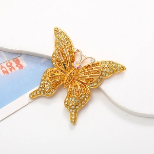 Charm papillon en alliage de zinc avec cristaux jaunes et clairs pour étuis DIY