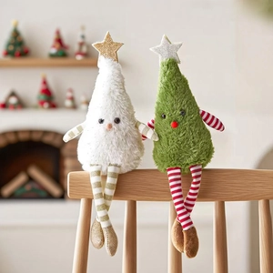 Christmas Tree Plush Doll Long Legged Ornament Soft Fabric Seated Figurine For Holiday Party Home Decor Star Topper